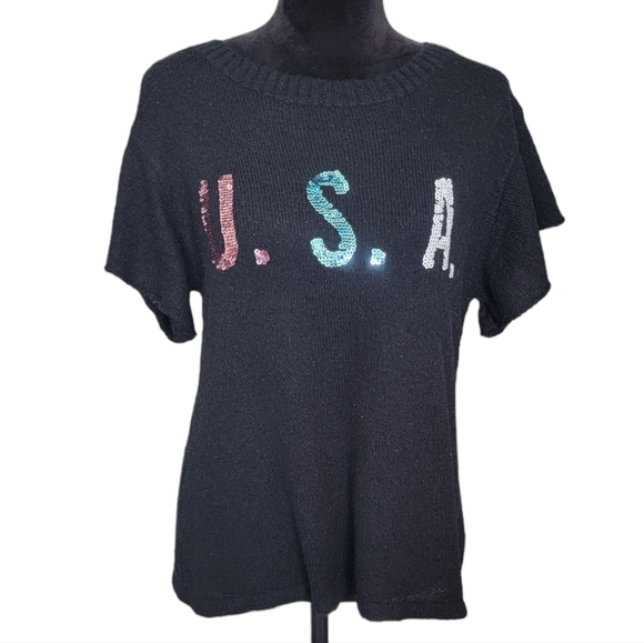 Wildfox White Label USA Sequin Black Wool Blend Top Size XS - Picture 3 of 9